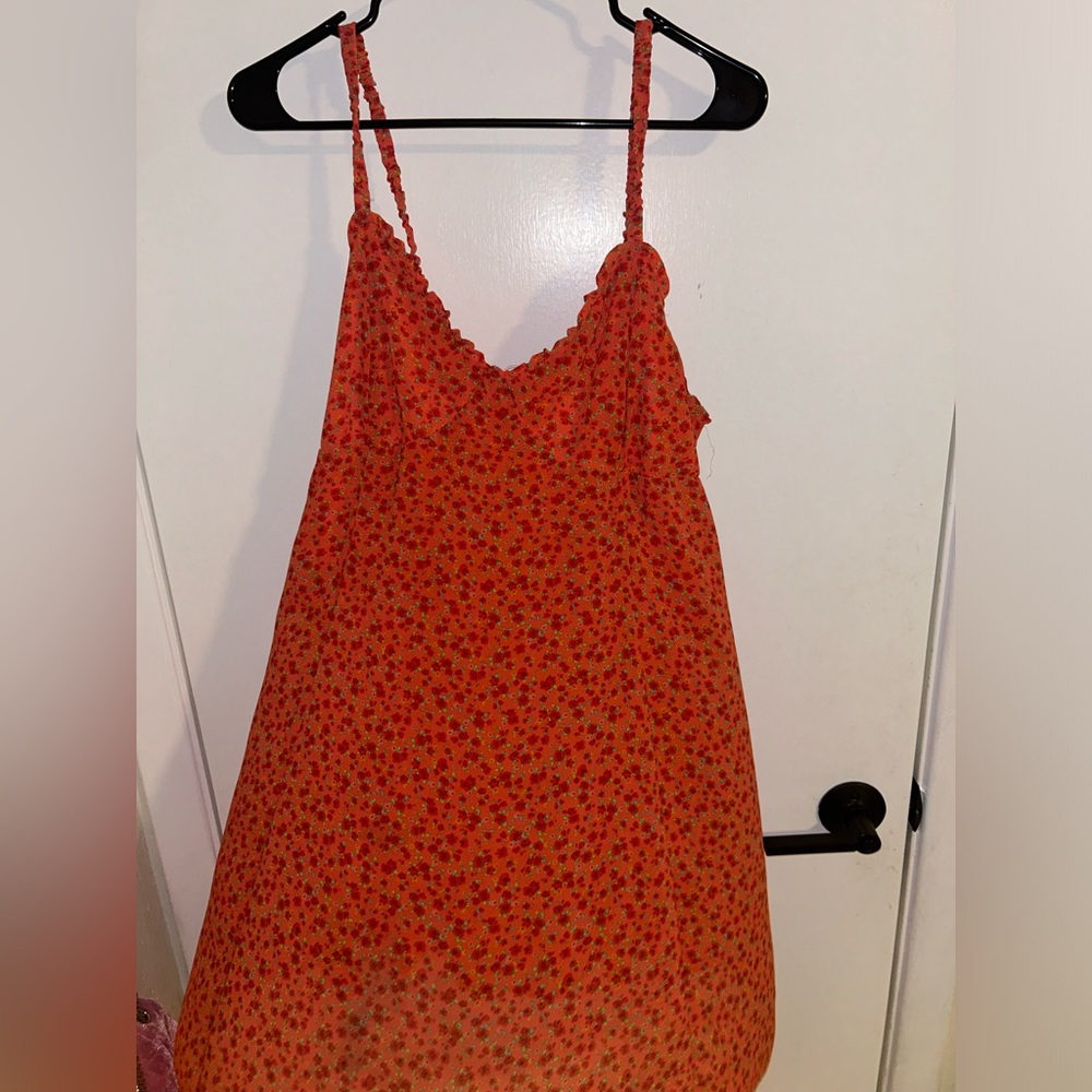 Red Floral Print Stretchy Slip Dress